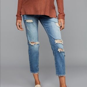 Distressed Maternity Jeans Cropped Girlfriend Cut